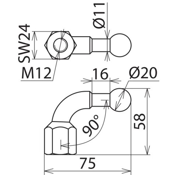 Fixed ball point D 20mm angled (90°) with M12 female thread image 2