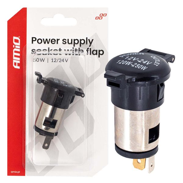 Power supply socket with flap 250W 12V 24V AMIO-04434 image 1