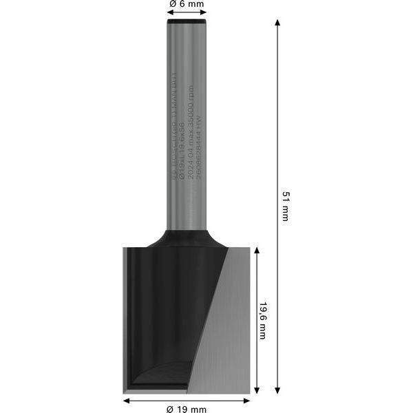 Straight bit, 6 mm, D1 19 mm, L 19.6 mm, G 51 mm image 2