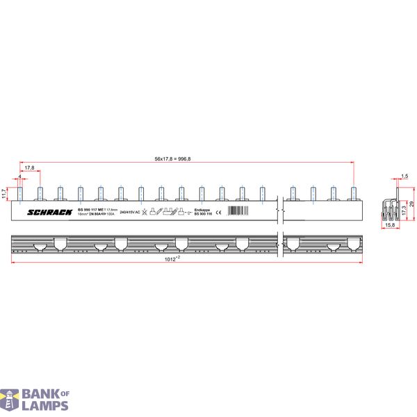 Busbar Pin Version, 3-pole, 16mmý, 1m image 2