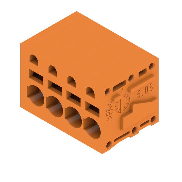 Printed circuit board terminals, 5.08 mm, Number of poles: 4, 90°, Solder pin length (l): 3.5 mm, tinned, orange, PUSH IN without actuator, Clamping range, max. : 2.5 mm², Box image 3
