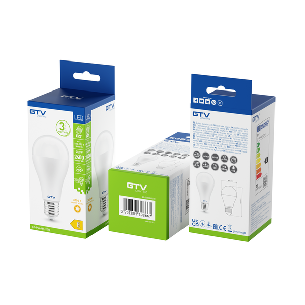 LED Bulb E27, A65, 20 W, 2400 lm, 3000K, AC180-250V, 200° image 3