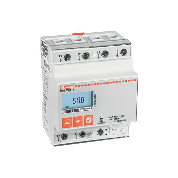 Energy meter, three-phase with neutral, non expandable, 80A direct connection, 4U, 2 programmable static outputs, multi-measurements image 1
