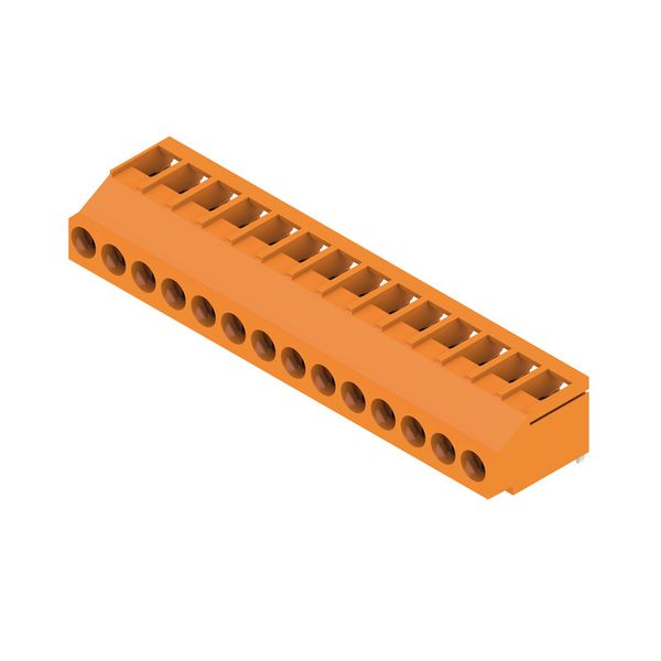 Printed circuit board terminals, 5.00 mm, Number of poles: 14, 180°, Solder pin length (l): 3.2 mm, tinned, orange, Clamping yoke connection, Clamping range, max. : 6 mm², Box image 2