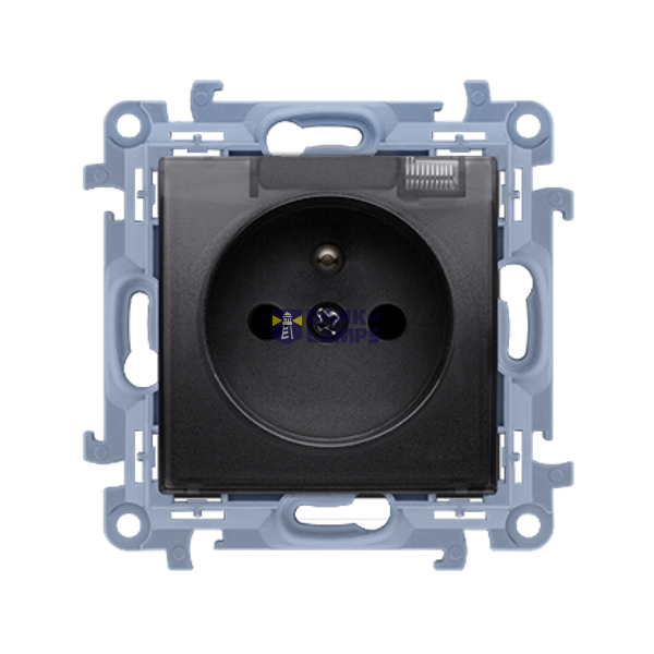 IP44 single socket outlet without frame seal - transparent flap, 16A, black matt image 1