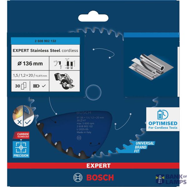 Expert for Stainless Steel Circular Saw Blade for Cordless Saws 136x1.5/1.2x20 T30 image 2
