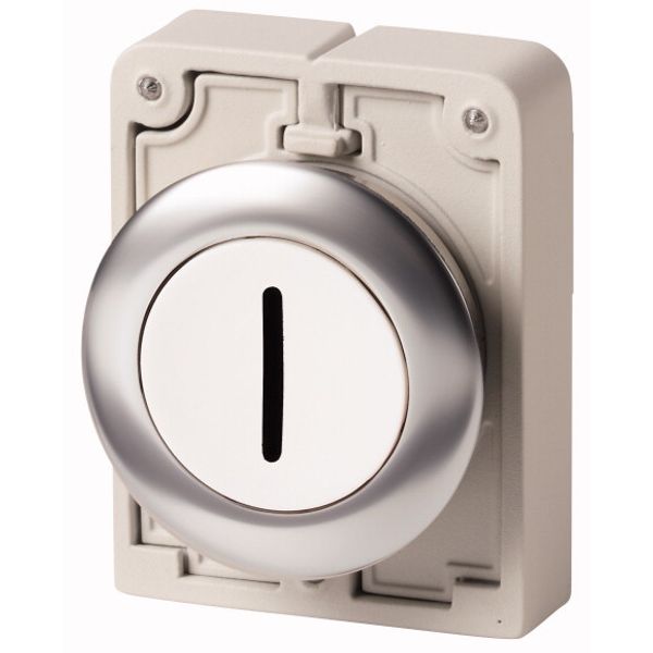 M30I-FD-W-X1 Pushbutton, RMQ-Titan, flat, momentary, White, inscribed 1, Front ring stainless steel image 1