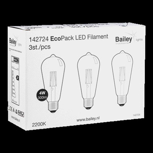 EcoPack 3pcs LED FIL ST64 E27 4W 2200K Gold image 3