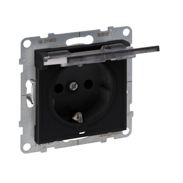 2P+E SOCKET SCHUKO STANDARD WITH FLAP IP 21 AUTO TERMINALS SHUTTERED BLACK image 1