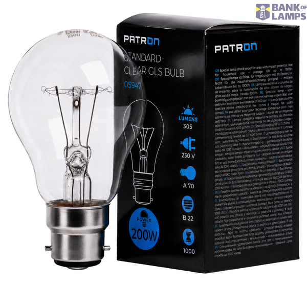 Incandescent Bulb 200W GLS Clear B22 A70 image 1