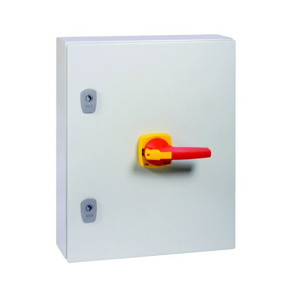 DMV-250/3/SE5/P-R Switch-disconnector, DMV, 250 A, 3 pole, Emergency switching off function, With red rotary handle and yellow locking ring, in steel enclosure, 9 mm co image 3