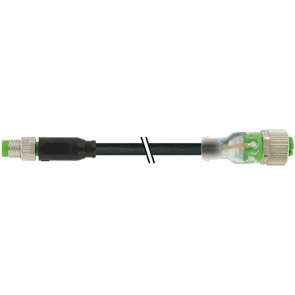 M8 male 0° / M12 female 0° A-cod. LED PUR 3x0.25 bk +drag ch. 0.5m image 1