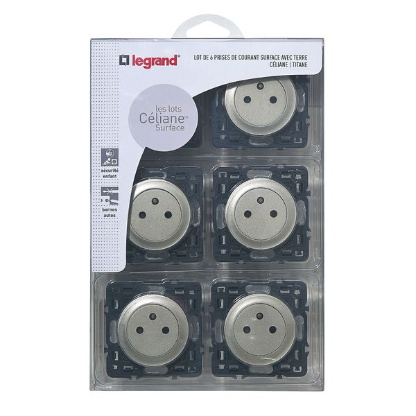 MULTIPACK CELIANE 6 SOCKETS FB STANDARD 2P+E TITANE COMPOSABLE image 1