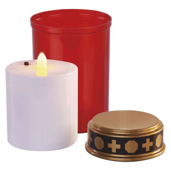 LED grave candle, red, 2x C, outdoor and indoor, warm white, timer image 1