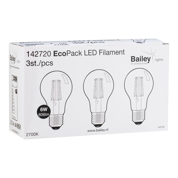 EcoPack 3pcs LED FIL A60 E27 6W 2700K CL image 2