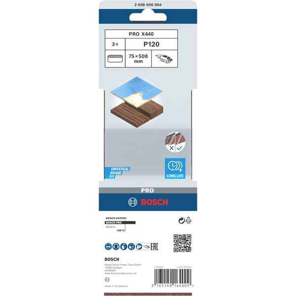3-piece X440 sanding belt set 75 x 508 mm, 120 image 2