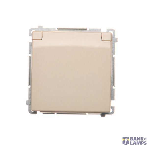 IP44 single socket outlet with shutters - same color flap&frame, beige, 16A image 1
