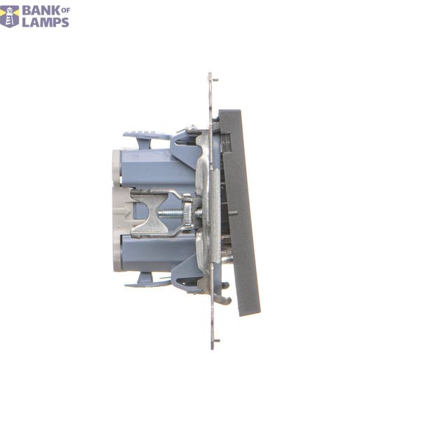 Double socket outlet with earthing for IP44 version with frame seal, without shutters, (module), Simon 24, IP20/IP44, 16A, graphite mat, Flap color: Transparent image 1