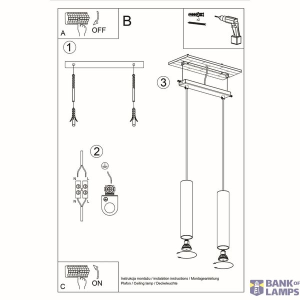 HANGING LAMP LAGOS 2 BLACK GU10 2X40W IP20 image 6