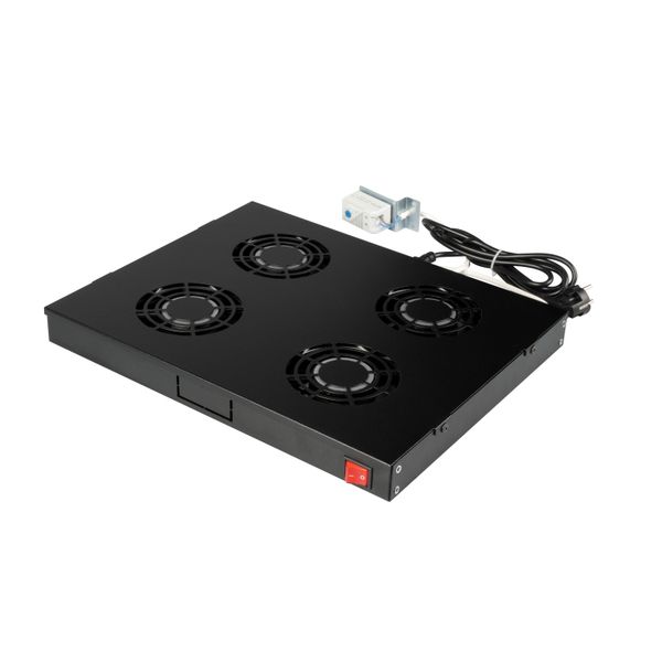Fan-unit 19", 1U, 4 fans, Analog thermostat, RAL9005 image 1