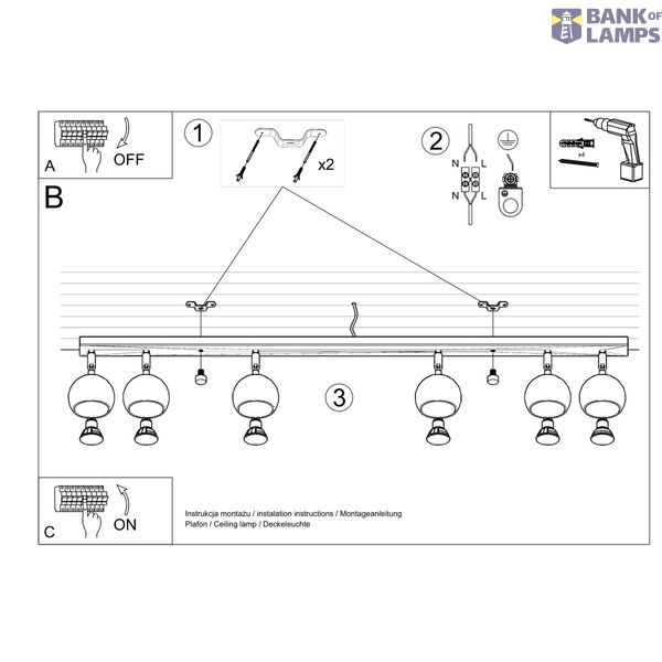 CEILING LAMP OCULARE 6L BLACK GU10 6X40W IP20 image 4