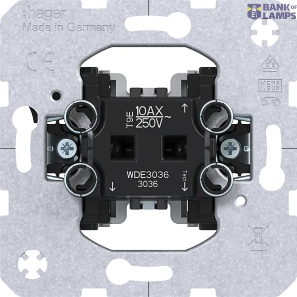 On/off/changeover switch, flush-mounted rocker switch insert, 10Ax/250V, IP20, neutral terminal image 1