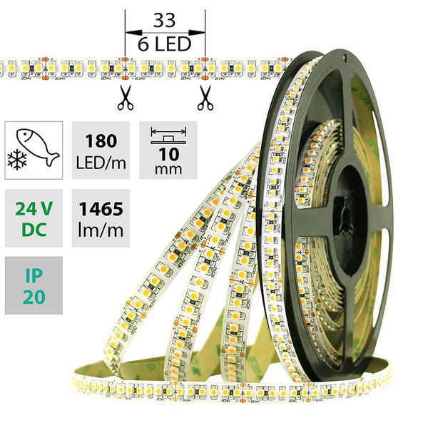 LED strip SMD3528SF 180LED/m 14.4W/m 1465lm/m IP20 DC24V 10mm 5m (seafood) image 1
