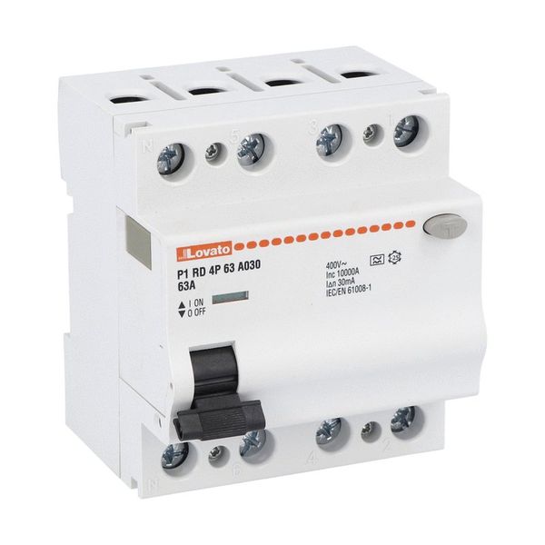 Residual current operated circuit breaker, 4 modules, 4P - type A, 63A, 30mA image 1