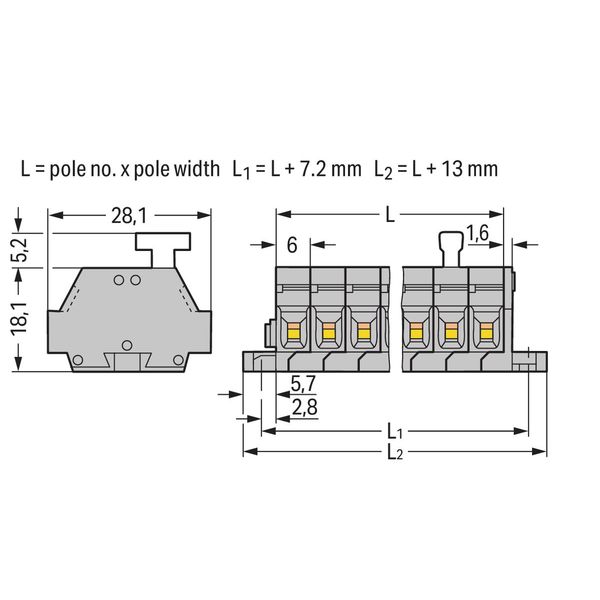 2-conductor terminal strip on one side with push-buttons with fixing f image 1