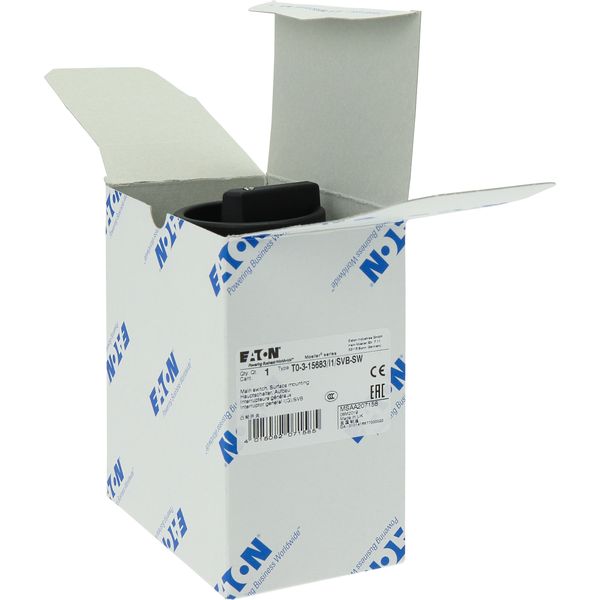 T0-3-15683/I1/SVB-SW Main switch, T0, 20 A, surface mounting, 3 contact unit(s), 3 pole, 2 N/O, 1 N/C, STOP function, With black rotary handle and locking ring, Lockable i image 34