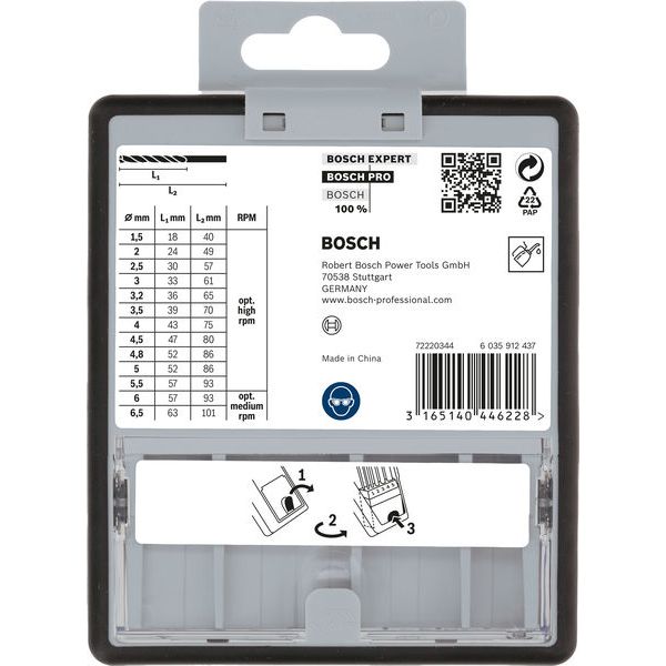 13-piece Robust Line metal drill bit set HSS-G, 135° 1,5; 2; 2,5; 3; 3,2; 3,5; 4; 4,5; 4,8; 5; 5,5; 6; 6,5 mm, 135° 13 pcs. image 1