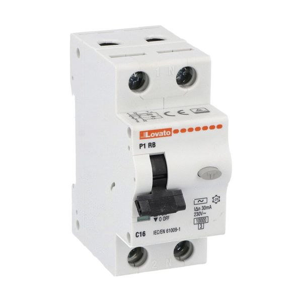 Residual current circuit breaker with overcurrent protection, 10kA. 2 modules, 1P+N - type AC, 16A image 1