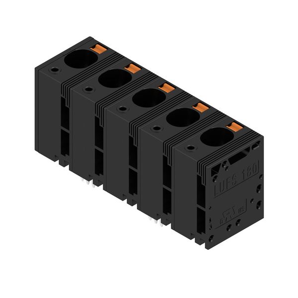 Printed circuit board terminals, 15.00 mm, Number of poles: 5, 180°, Solder pin length (l): 5 mm, black, PUSH IN without actuator, Clamping range, max. : 16 mm², Box image 4