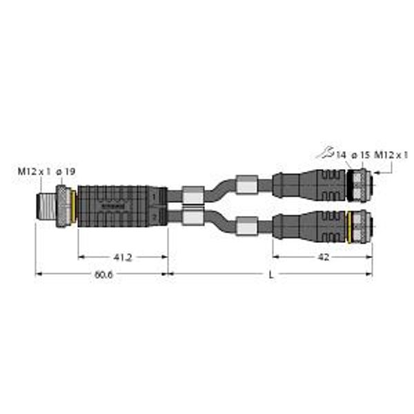 2-Way Splitter Y-Splitter with Cable, Male Connector M12 × 1 - 2 × Female Connectors M12 × 1   VBRS4.4-2RKC4.324T-1.5/1.5/TXL image 1