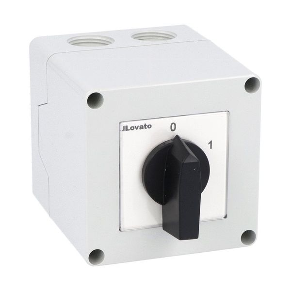 Enclosed rotary cam switch 7GN series, ON-OFF switch 3 poles 25A in plastic enclosure 75X75mm with black handle image 1