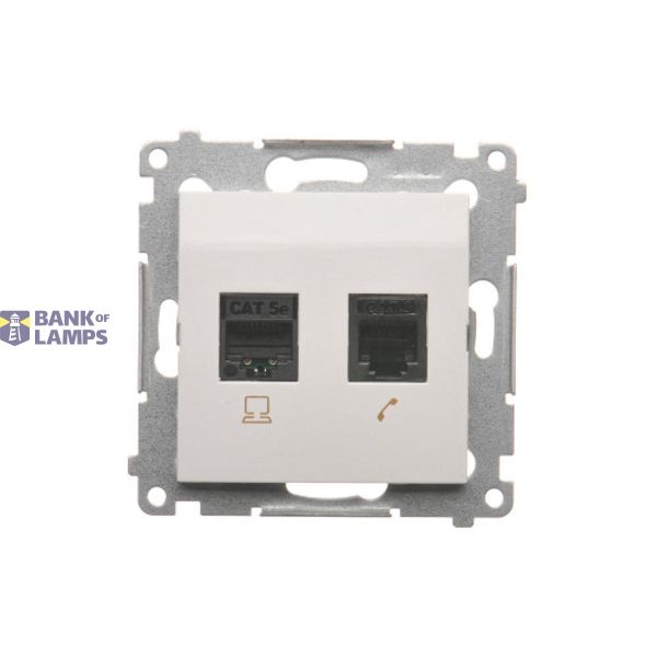 Computer socket RJ45 category 5e + telephone socket RJ12, (module), white image 1