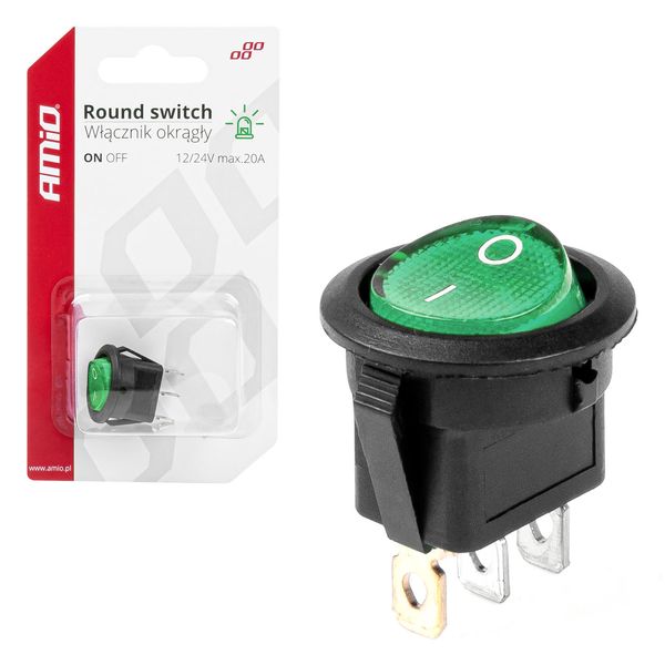 Round switch with Green Light 12/24V 20A ON/OFF image 1