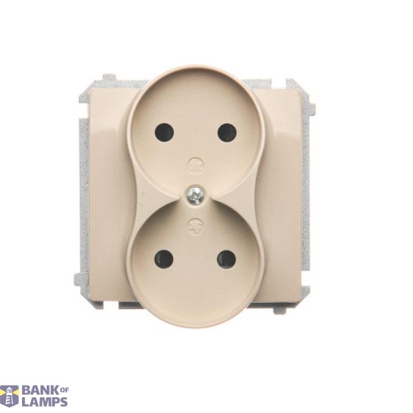 Double socket outlet without earthing, with shutters, beige, 16A image 1