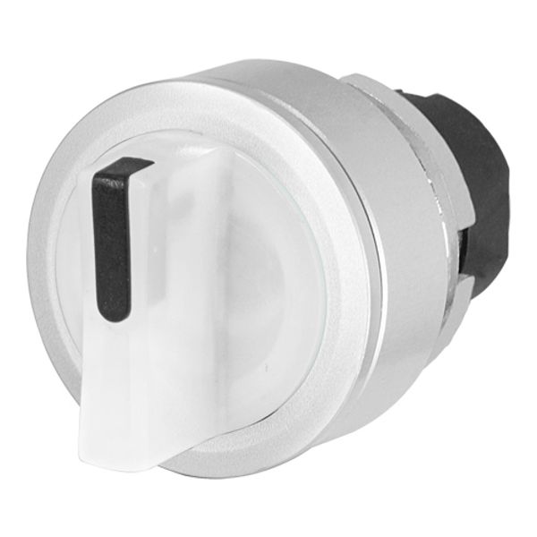 Knob selector switch, illuminated, white, flush-mount, 3-position, Cam O image 1