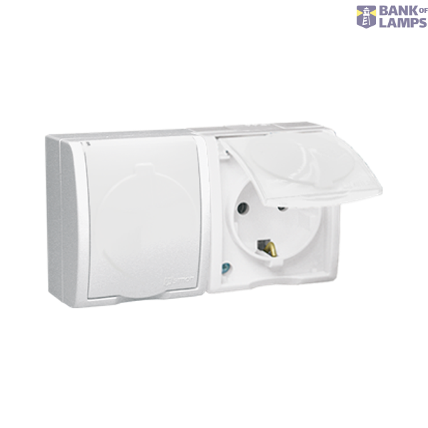 IP54 double socket outlet with Schuko earthing - white flap, white, 16A image 1