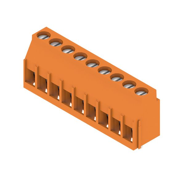 Printed circuit board terminals, 5.08 mm, Number of poles: 9, 90°, Solder pin length (l): 3.2 mm, tinned, orange, Clamping yoke connection, Clamping range, max. : 6 mm², Box image 2