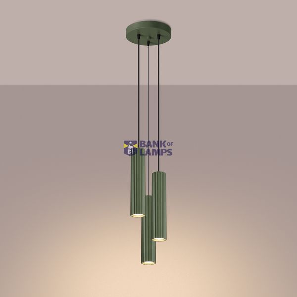 HANGING LAMP CYLINDRICAL GREEN LAMPSHADES WITH ELEGANT CARBON GROOVING 3XGU10 image 7