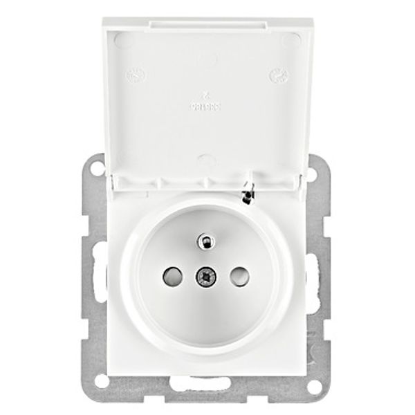 Pin socket outlet with safety shutter, lid, screw, white image 1