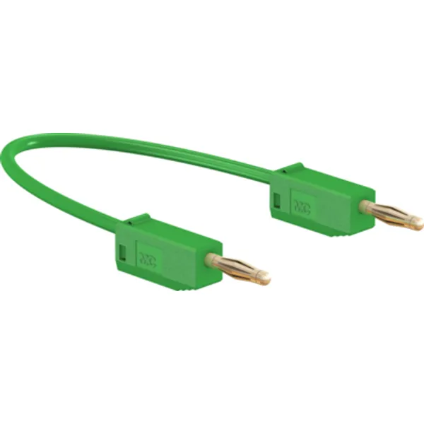 Measuring lead with (2 mm plug, spring-loaded, straight) to (2 mm plug, spring-loaded, straight), 150 mm, green, PVC, 0.5 mm², CAT O, 28.0039-01525 image 1