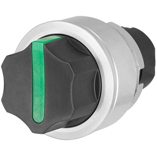 Knob selector switch, illuminated, green, flush-mount, 3-position, Cam O image 1