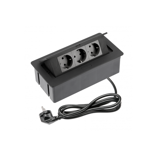 Furniture socket SOFT, 3xSHUKO, cable 1.5 m, black image 1