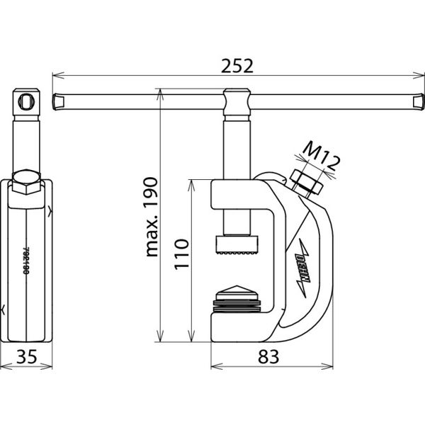 Earth milling clamp f. flat profiles -40mm w. tommy bar f. PK1 cable l image 2