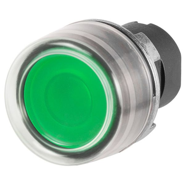 Guarded push-button, illuminated, green, rubber cap image 1