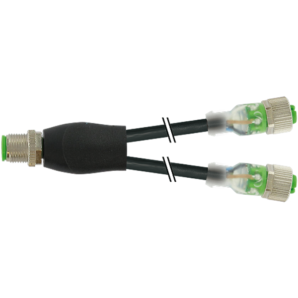 Y-Distributor M12 male/M12 fem. 0° A-cod. LED PUR 3x0.34 bk+dragch. 2m image 1