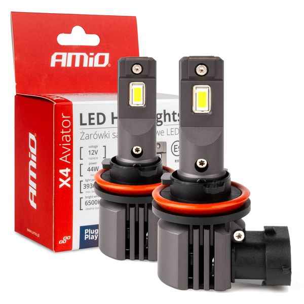 LED Headlights X4-series AVIATOR H8/H9/H11/H16 6500K max 44W AMIO-03765 image 1